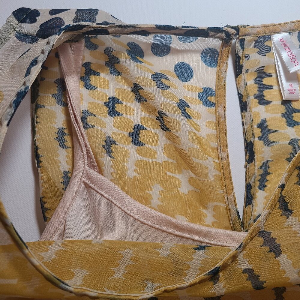 Xhilaration Yellow, Olive, Navy Polka Dot Sleeveless Fit & Flare Dress – Size M - Picture 9 of 14